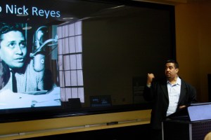 Joseph Torres, Latino journalist and author of News for all the People visits UTEP on April 17 to educate students about the history of ethnic media. (Danya P. Hernandez/Borderzine.com)